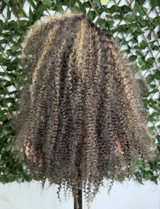 Perruque Lace Front Bouclée – Mèches Mélange Blond et Brun