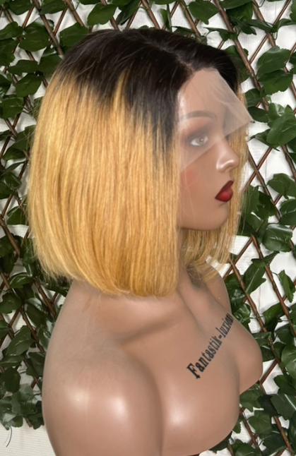 Perruque Carré Blond à Racines Noires adja