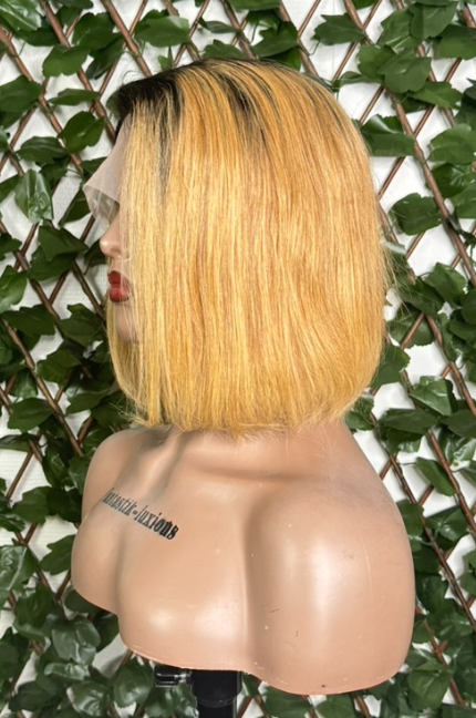 Perruque Carré Blond à Racines Noires adja