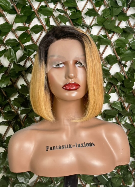 Perruque Carré Blond à Racines Noires adja