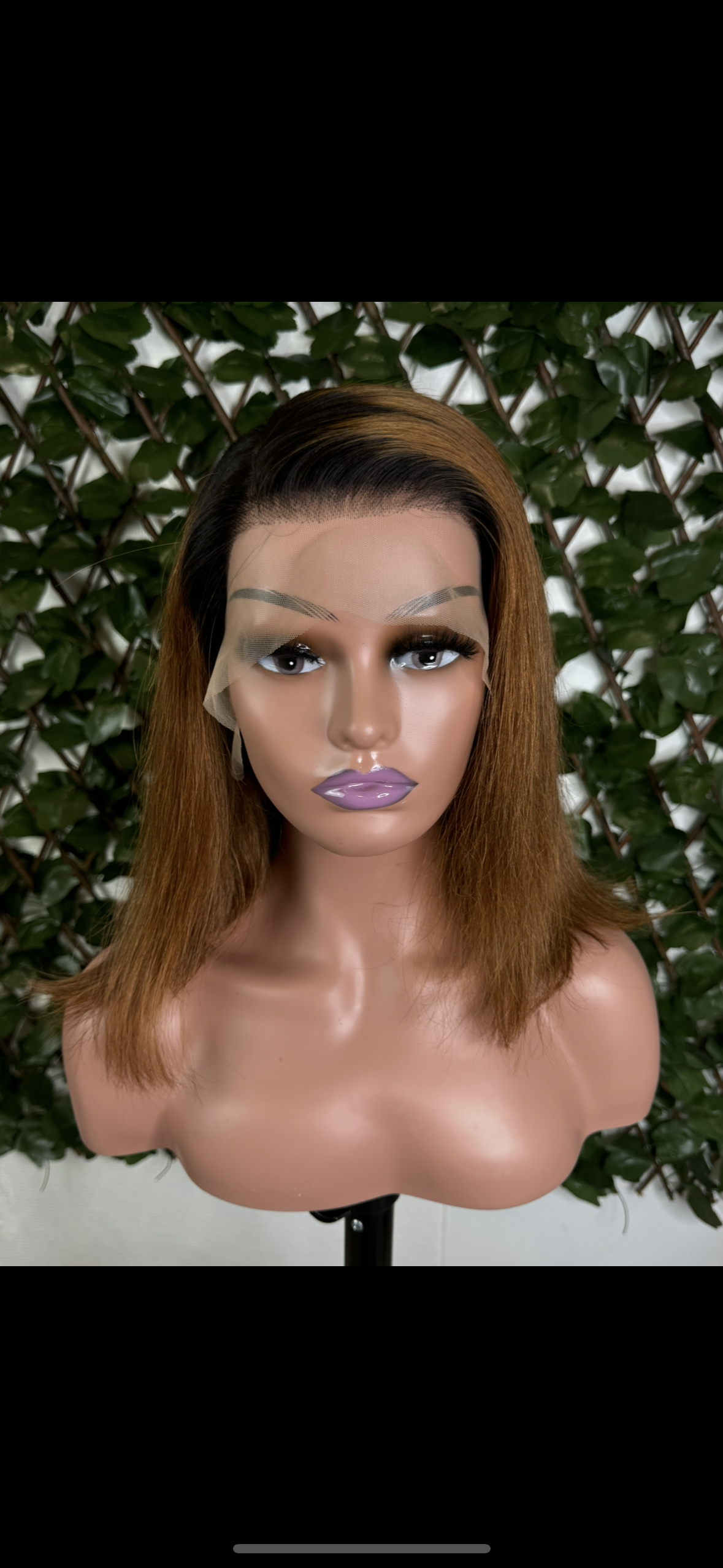 Perruque lisse mi-longue ombrée – Lace front naturel