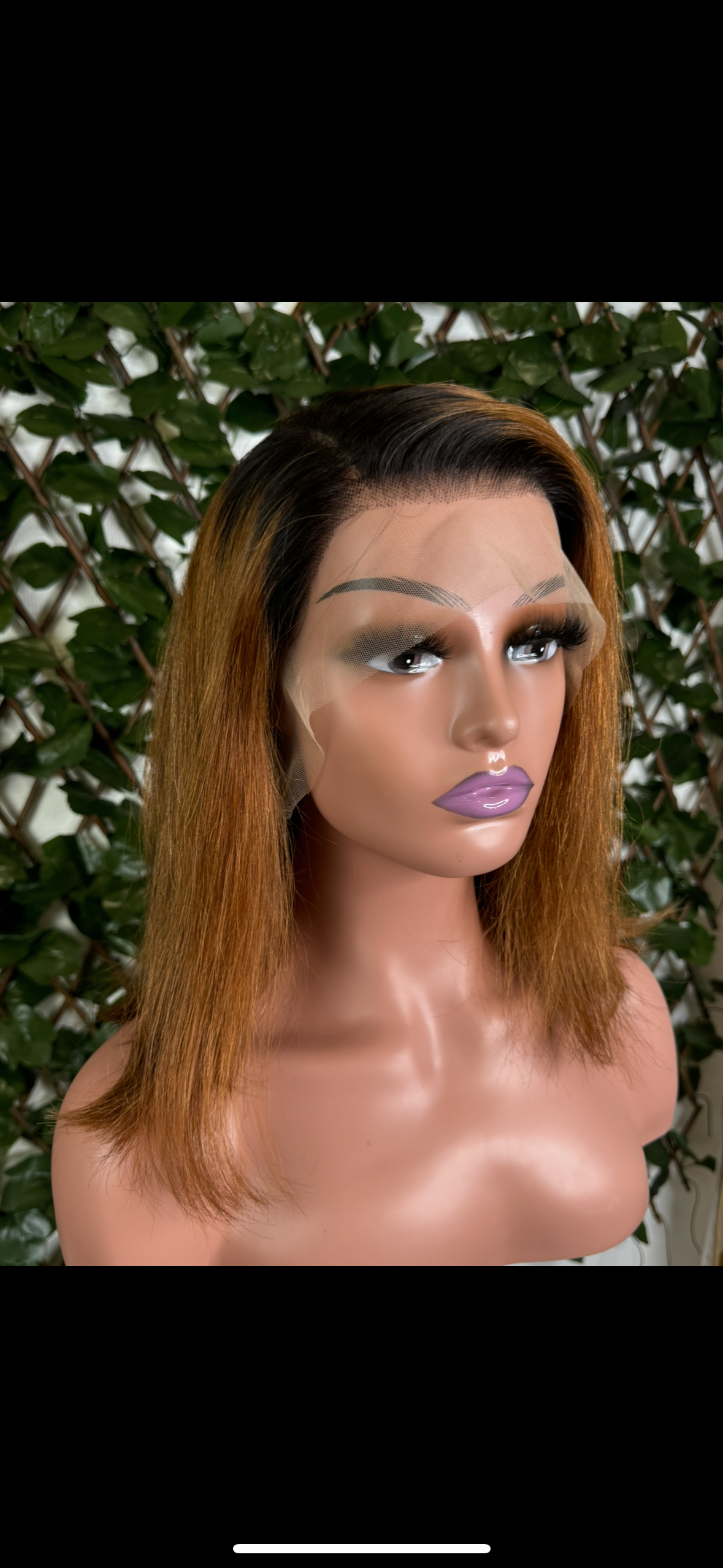 Perruque lisse mi-longue ombrée – Lace front naturel